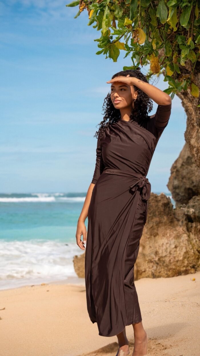 Draped top dark chocolate LET OP! DEZE TOP IS PRE-ORDER!