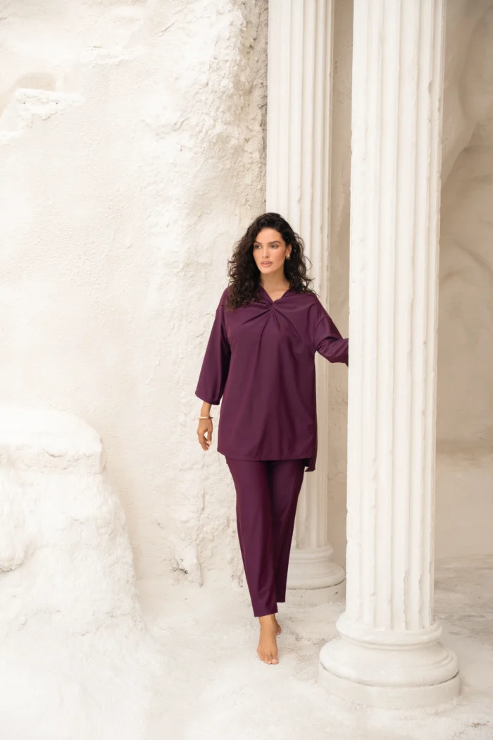 Twisted burkini set aubergine